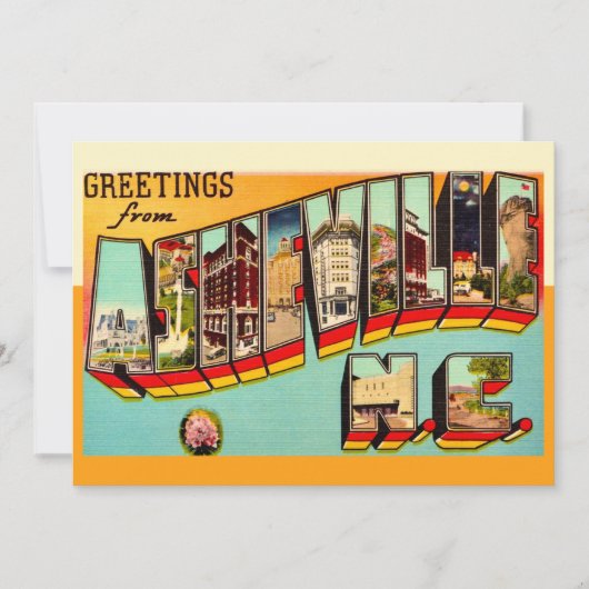Vintage Asheville NC 5x7 Big Postcard サンキューカード (正面)