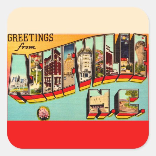 Vintage Asheville NC Postcard スクエアシール (正面)