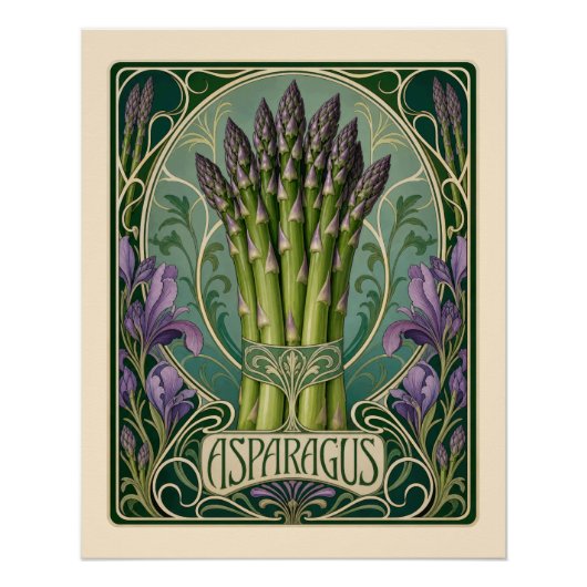 Vintage Asparagus Art Nouveau Style Kitchen Art ポスター (正面)