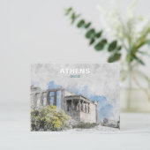 Vintage Athens Greece – Ancient City Travel Art  ポストカード (スタンド正面)