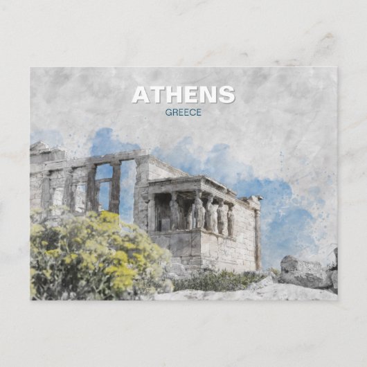 Vintage Athens Greece – Ancient City Travel Art  ポストカード (正面)