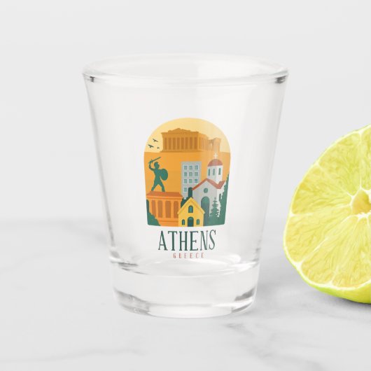 Vintage Athens Greece Parthenon Shot Glass | Retro ショットグラス (正面)