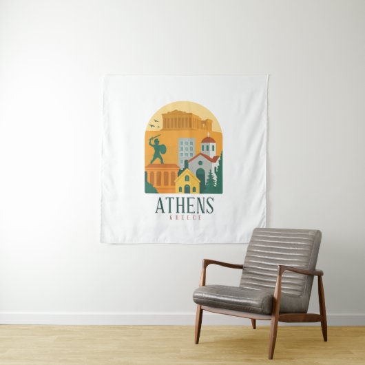 Vintage Athens Greece Parthenon Travel Wall Art タペストリー (インサイチュ)