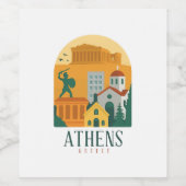 Vintage Athens Greece Parthenon Wine Label | Retro ワインラベル (シングルラベル)