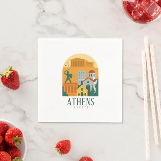 Vintage Athens Greece Travel Napkins – Parthenon スタンダードカクテルナプキン (インサイチュ)
