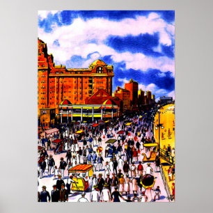 Vintage Atlantic City Boardwalk Crowd Poster ポスター