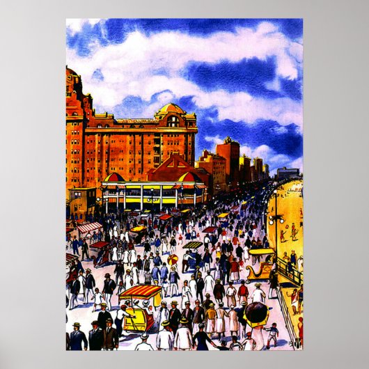 Vintage Atlantic City Boardwalk Crowd Poster ポスター (正面)