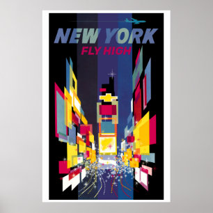 Vintage Atomic Age New York Times Square Airline ポスター