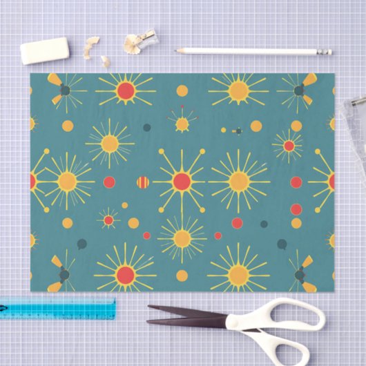 Vintage Atomic Burst Teal Pattern 薄葉紙 (クラフト)