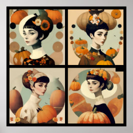 vintage audrey collage pumpkin flowers all in one ポスター