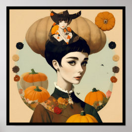 vintage audrey collage pumpkin flowers deco 2/4 ポスター