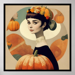 vintage audrey collage pumpkin flowers deco 4/4 ポスター