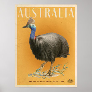 Vintage Australian Cassowary travel poster ポスター