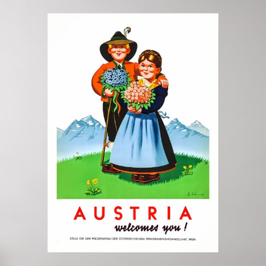 Vintage Austria Travel Poster Retro Alpine ポスター (正面)