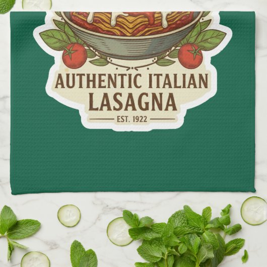Vintage Authentic Italian Lasagna Label キッチンタオル (折り畳み)