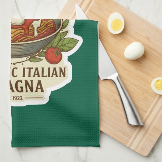 Vintage Authentic Italian Lasagna Label キッチンタオル (四つ折り)