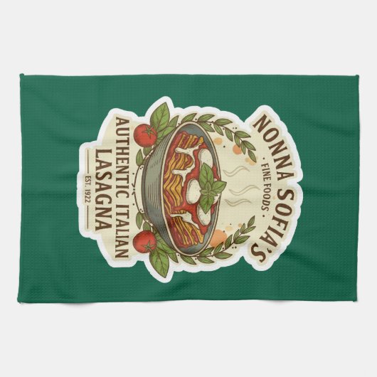Vintage Authentic Italian Lasagna Label キッチンタオル (横)