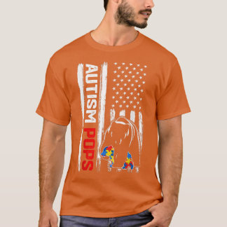 Vintage Autism Pops Bear American Flag Awareness F Tシャツ