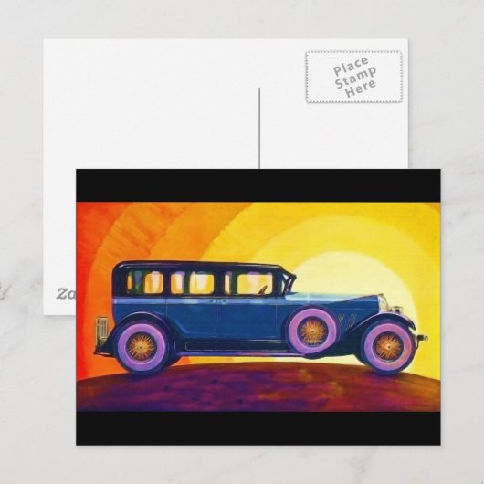Vintage Automobile Rainbow Sunset ポストカード (正面/裏面)