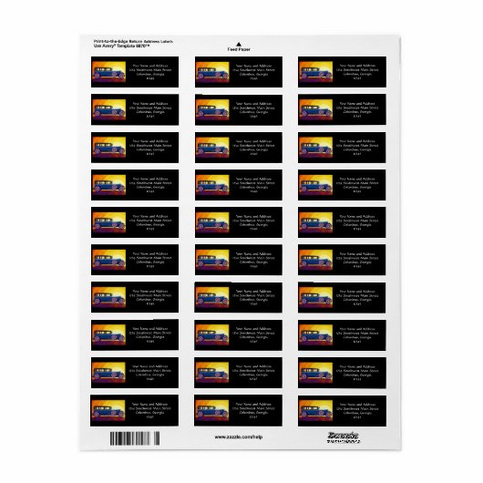 Vintage Automobile Rainbow Sunset ラベル (フルシート)