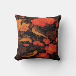 Vintage Autumn Birds Throw Pillow – Dark Floral El クッション