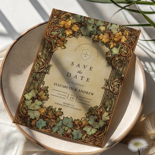 Vintage Autumn Botanical Wedding セーブザデート