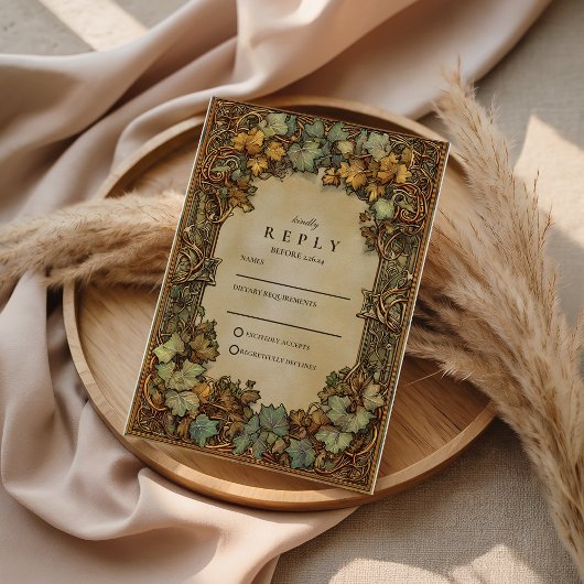Vintage Autumn Botanical Wedding 出欠カード