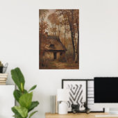 Vintage Autumn Cottage Landscape Printable Art ポスター (ホームオフィス)