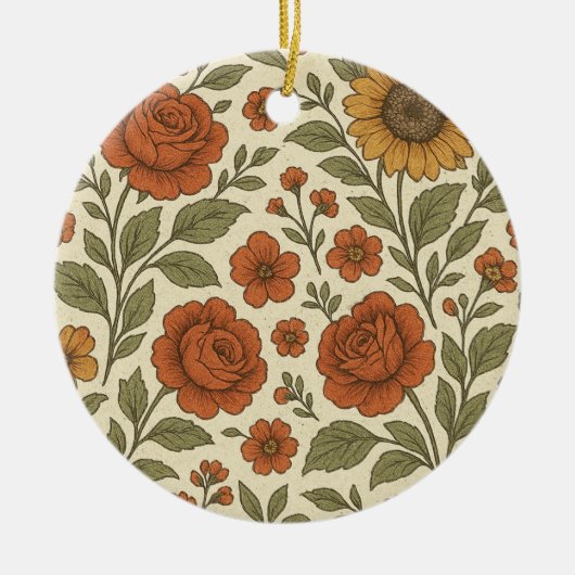 Vintage Autumn Floral Pattern – Rustic Botanical セラミックオーナメント (正面)