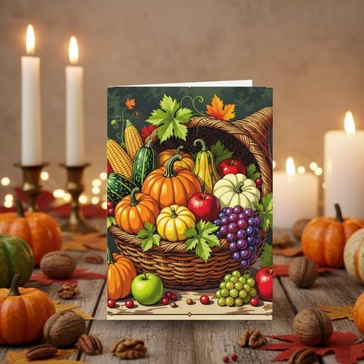 Vintage Autumn Thanksgiving Cornucopia  カード