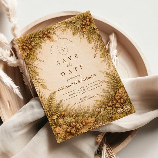 Vintage Autumn Woodland Botanical Wedding セーブザデート