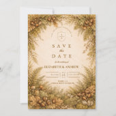 Vintage Autumn Woodland Botanical Wedding セーブザデート (正面)