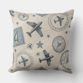 Vintage Aviation Passport Stamp Pattern (1) クッション (正面)