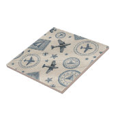 Vintage Aviation Passport Stamp Pattern (1) タイル (側面)