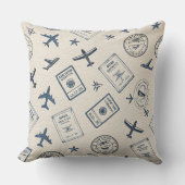 Vintage Aviation Passport Stamp Pattern (2) クッション (正面)