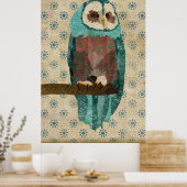 Vintage Azure & Blush Owl Art Poster ポスター (キッチン)