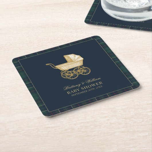 Vintage Baby Carriage Classic Baby Shower スクエアペーパーコースター (アングル)