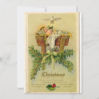 Vintage Baby Jesus in Manger Greeting Card 招待状