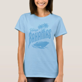 Vintage Bahamas Blue Palm Trees & Speedboat Design Tシャツ