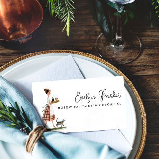 Vintage Bakery Lady with Cat Personalized 名刺