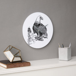 Vintage Bald Eagle Wall Clock – Wildlife Bird Illu ラージ壁時計