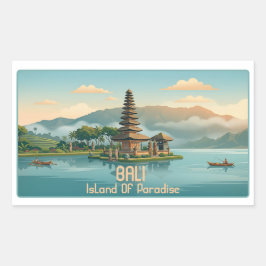 Vintage Bali Ulun Danu Beratan Lake Temple Travel 長方形シール