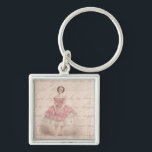 Vintage Ballerina Girl in a Pink Tutu キーホルダー<br><div class="desc">A darling vintage image of a ballerina in a pink tutu. The background is a faded shabby grunge style texture in an light antique beige with faded handwriting. Hints of faint reddish pink surround the border. This ballet dancer is quaint and cute with rosy cheeks and her hands clasped together,...</div>