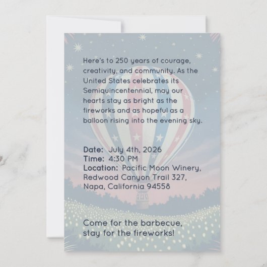 Vintage Balloon & Fireworks Celebration Invite (裏面)