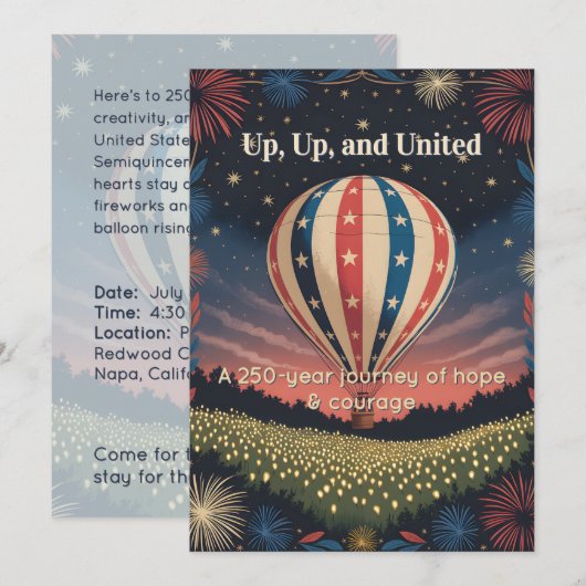 Vintage Balloon & Fireworks Celebration Invite (正面/裏面)