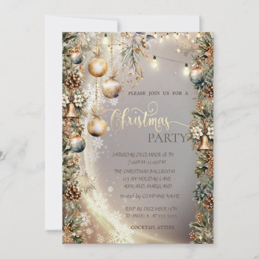 Vintage Balls Bells Pinecones Christmas  招待状 (正面)