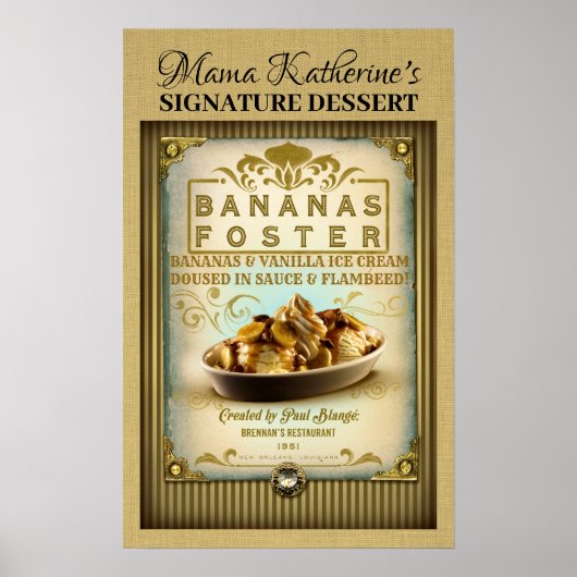 Vintage Bananas Foster New Orleans Sign ポスター (正面)