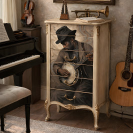 Vintage Banjo Musician w/ Swirling Notes Decoupage 薄葉紙