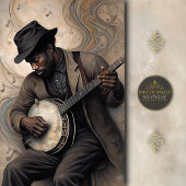 Vintage Banjo Musician w/ Swirling Notes Decoupage 薄葉紙