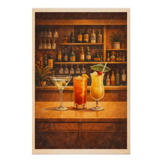 Vintage Bar Cocktails Retro Lounge Poster Art ポスター (正面)